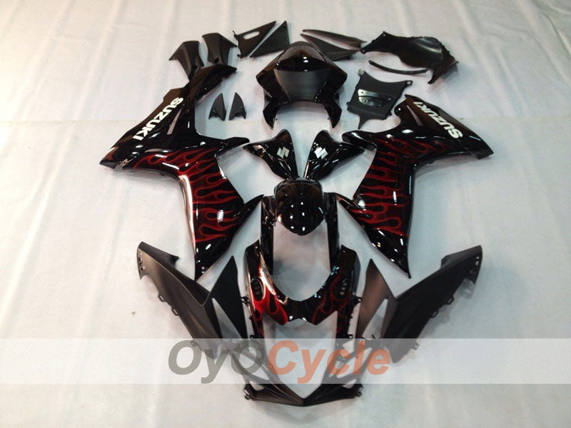 Einspritzverkleidungssatz für 11-26 GSX R600 - Rot, Schwarz - Flamme #OYO87901684