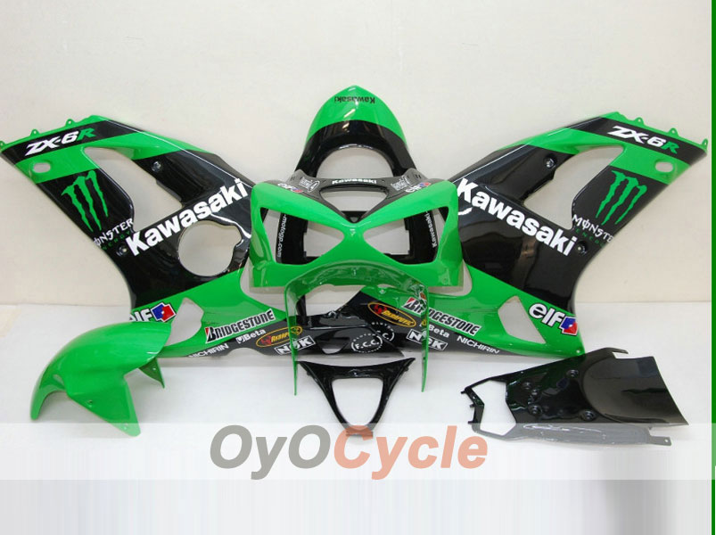 Spritzguss-Verkleidungssatz für 03-04 NINJA ZX-6R - Grün, Schwarz - Monster #OYO87901807 Hauptbild