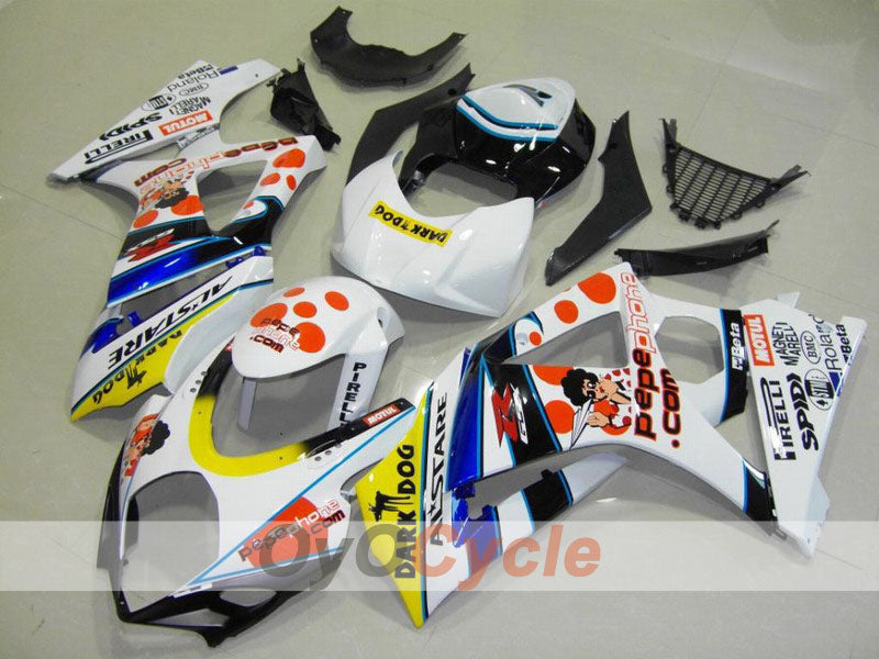Einspritz-Verkleidungssatz für 07-08 GSX R1000 - Weiß, Schwarz - Dark Dog, MOTUL #OYO87902086 Hauptbild