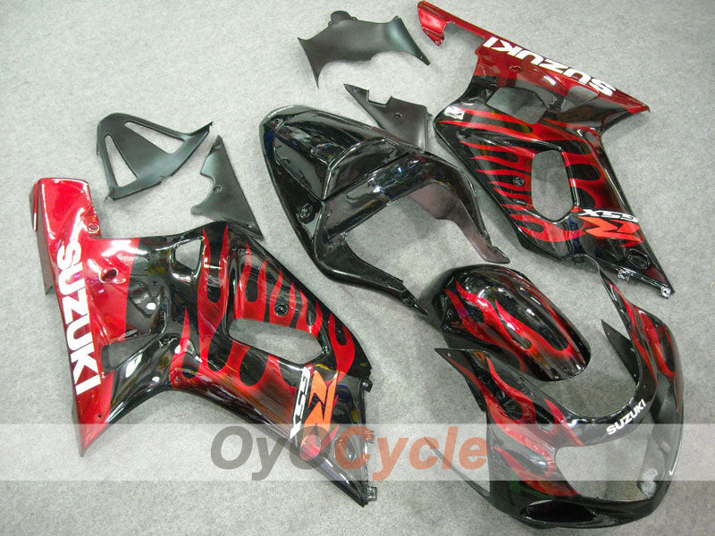 Verkleidungssatz für Einspritzmodelle 00-03 GSX R750 - Rot, Schwarz - Flamme #OYO87901040 Hauptbild
