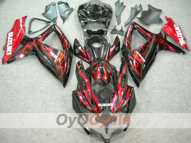 Einspritzverkleidungssatz für 08-10 GSX R600 - Rot, Schwarz - Flamme #OYO87901626