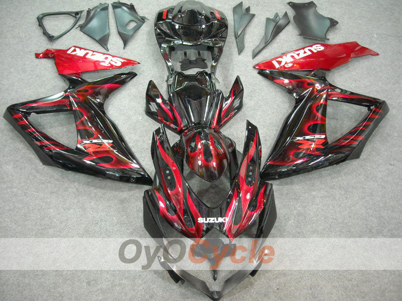Einspritz-Verkleidungssatz für GSX R750 08-10 - Rot, Schwarz - Flamme #OYO87901429