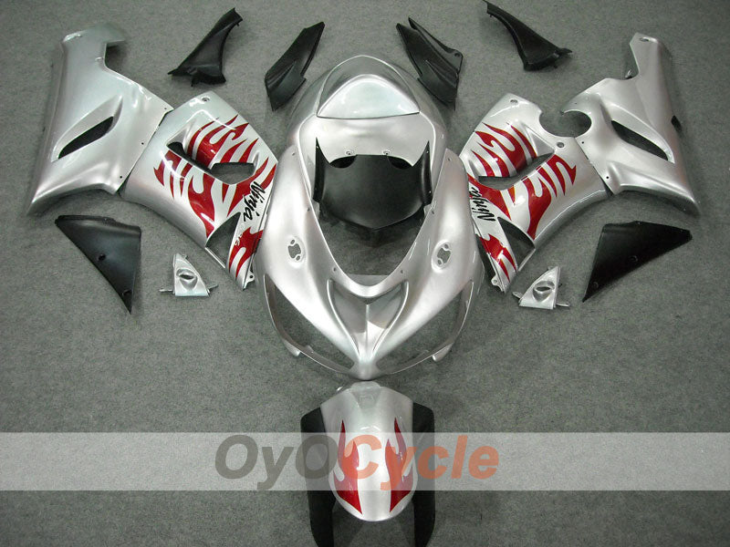 Verkleidungssatz für 05-06 NINJA ZX-6R - Rot, Silber - Flamme #OYO87901864