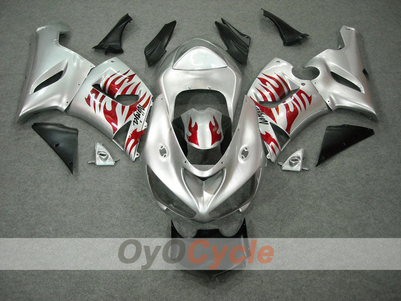 Verkleidungssatz für 05-06 NINJA ZX-6R - Rot, Silber - Flamme #OYO87901864