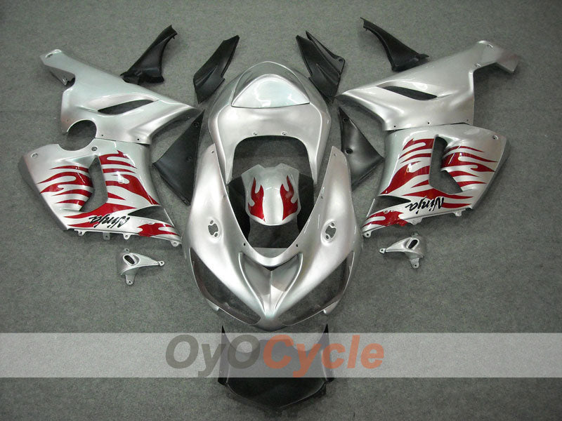 Verkleidungssatz für 05-06 NINJA ZX-6R - Rot, Silber - Flamme #OYO87901864
