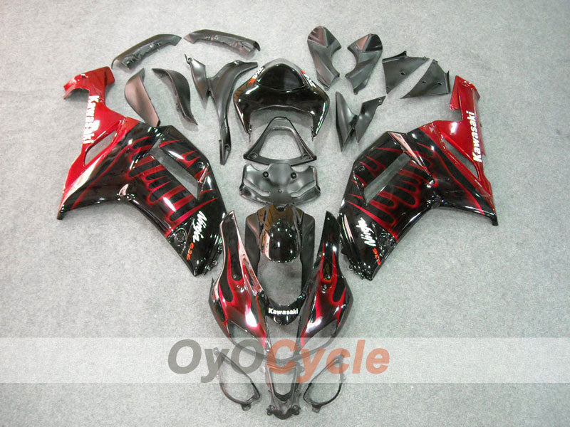 Spritzguss-Verkleidungssatz für 07-08 NINJA ZX-6R - Rot, Schwarz - Flame #OYO87901934