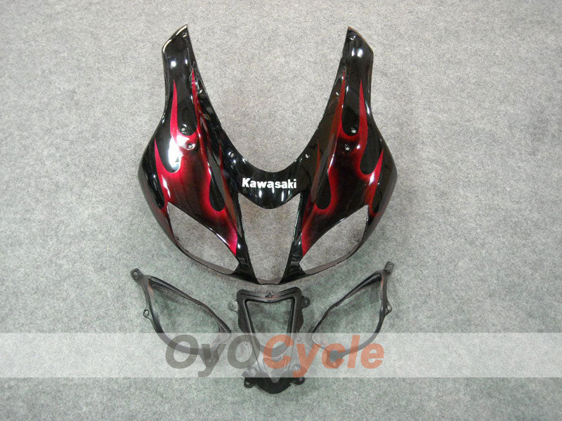 Spritzguss-Verkleidungssatz für 07-08 NINJA ZX-6R - Rot, Schwarz - Flame #OYO87901934