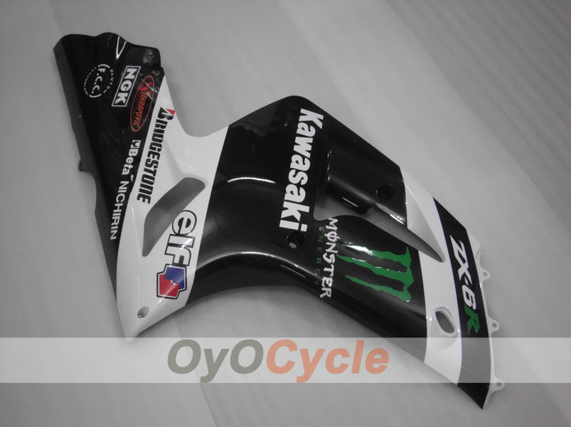 Spritzguss-Verkleidungssatz für 03-04 NINJA ZX-6R - Weiß, Schwarz - Monster #OYO87901810