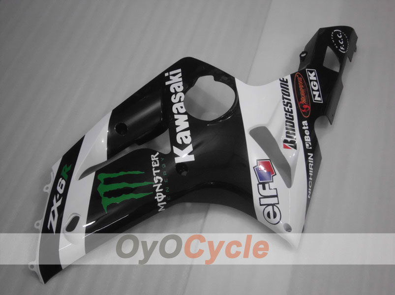 Spritzguss-Verkleidungssatz für 03-04 NINJA ZX-6R - Weiß, Schwarz - Monster #OYO87901810