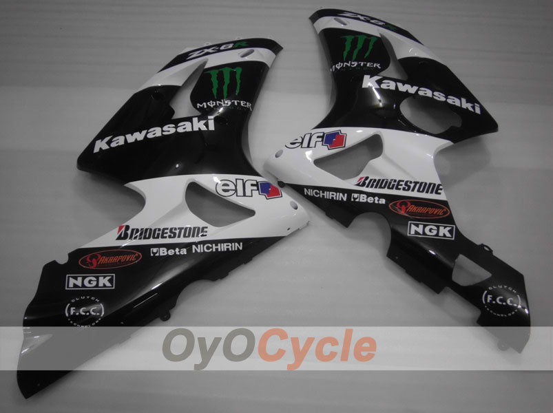 Spritzguss-Verkleidungssatz für 03-04 NINJA ZX-6R - Weiß, Schwarz - Monster #OYO87901810
