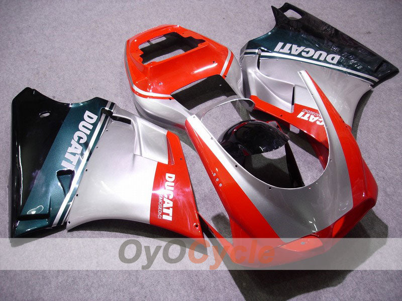 Einspritzverkleidungs-Kit für Ducati 996, Baujahr 99-02 - Rot, Silber - Werksstil #OYO87902205