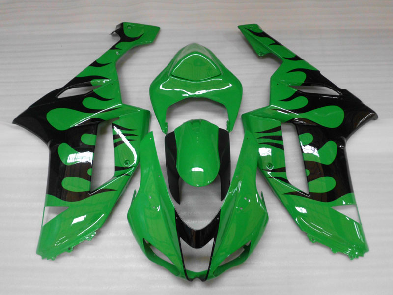 Spritzguss-Verkleidungssatz für 07-08 NINJA ZX-6R - Grün, Schwarz - Flame #OYO87901931