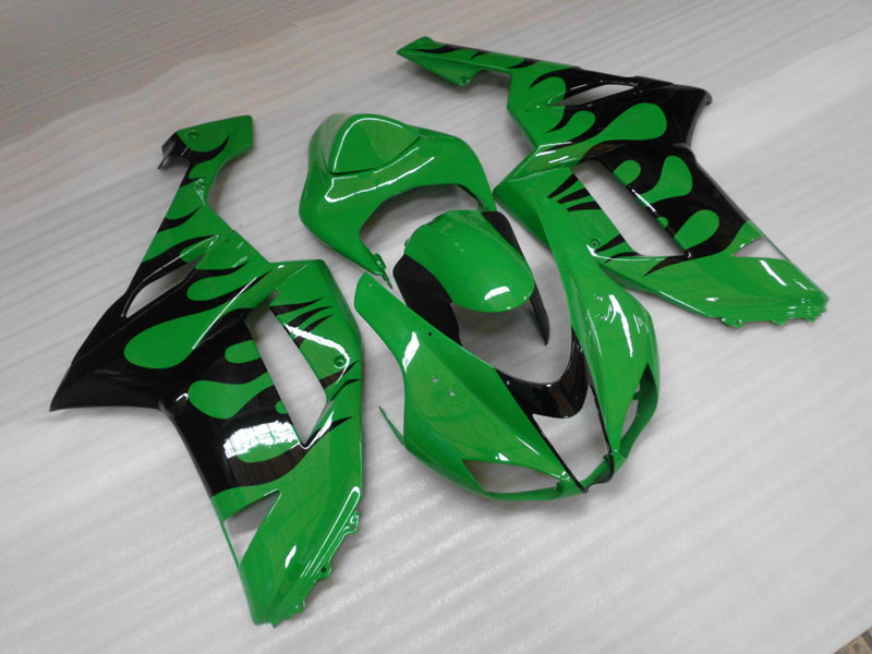 Spritzguss-Verkleidungssatz für 07-08 NINJA ZX-6R - Grün, Schwarz - Flame #OYO87901931 Hauptbild