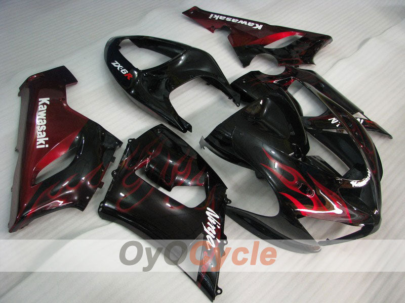 Verkleidungssatz für Einspritzmodelle 05-06 NINJA ZX-6R - Rot, Schwarz - Flamme #OYO87901868 Hauptbild