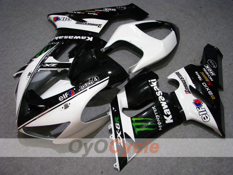 Spritzguss-Verkleidungssatz für 05-06 NINJA ZX-6R - Weiß, Schwarz - Monster #OYO87901881 Hauptbild
