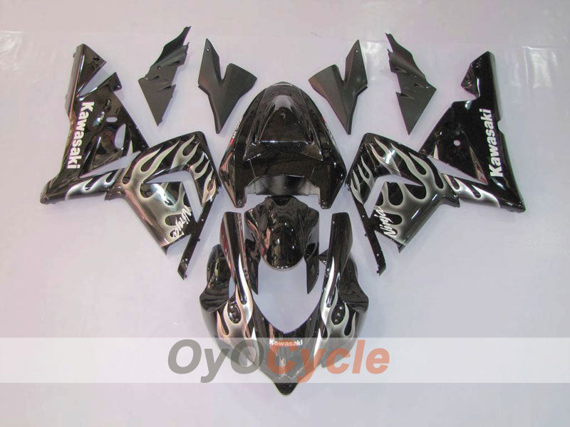 Einspritz-Verkleidungssatz für 04-05 NINJA ZX-10R - Schwarz, Silber - Flame #OYO87902819 Hauptbild