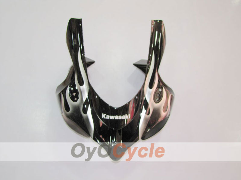 Einspritz-Verkleidungssatz für 04-05 NINJA ZX-10R - Schwarz, Silber - Flame #OYO87902819