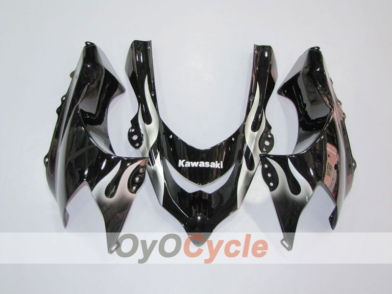 Einspritz-Verkleidungssatz für 04-05 NINJA ZX-10R - Schwarz, Silber - Flame #OYO87902819