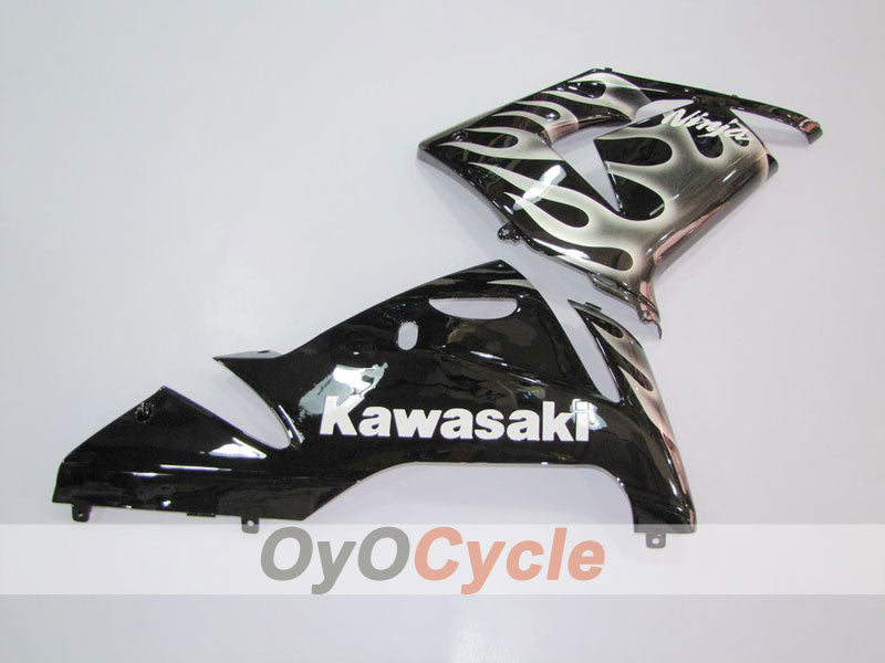 Einspritz-Verkleidungssatz für 04-05 NINJA ZX-10R - Schwarz, Silber - Flame #OYO87902819