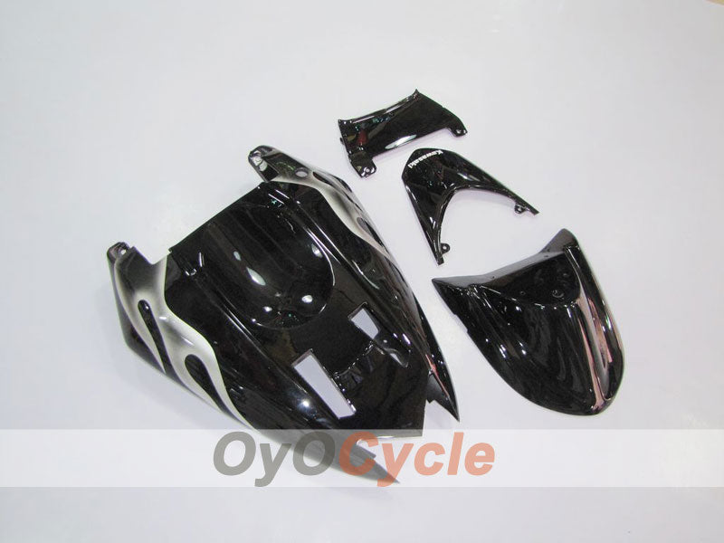 Einspritz-Verkleidungssatz für 04-05 NINJA ZX-10R - Schwarz, Silber - Flame #OYO87902819