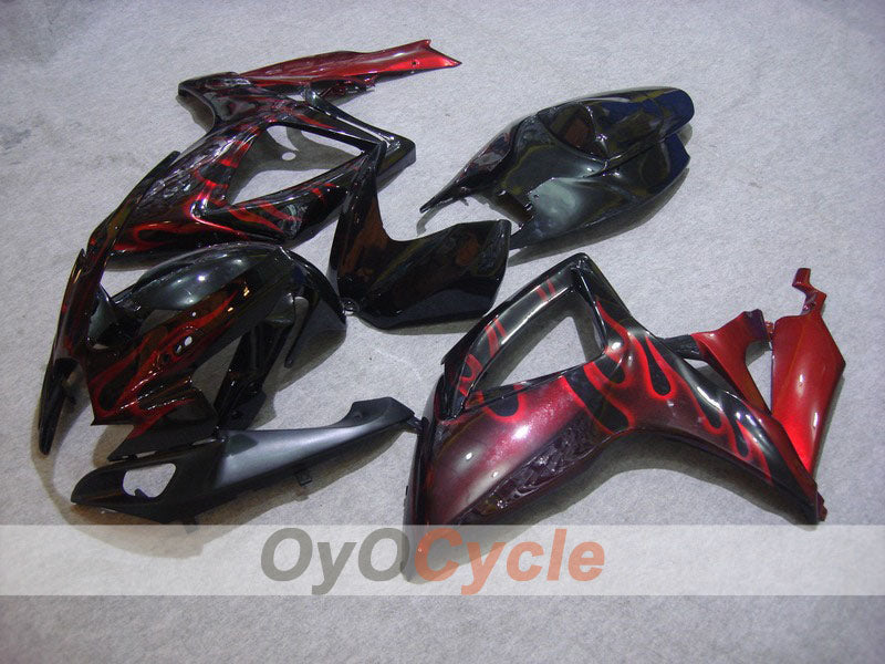 Verkleidungssatz für Einspritzanlage für 06-07 GSX R600 - Rot, Schwarz - Flamme #OYO87901498
