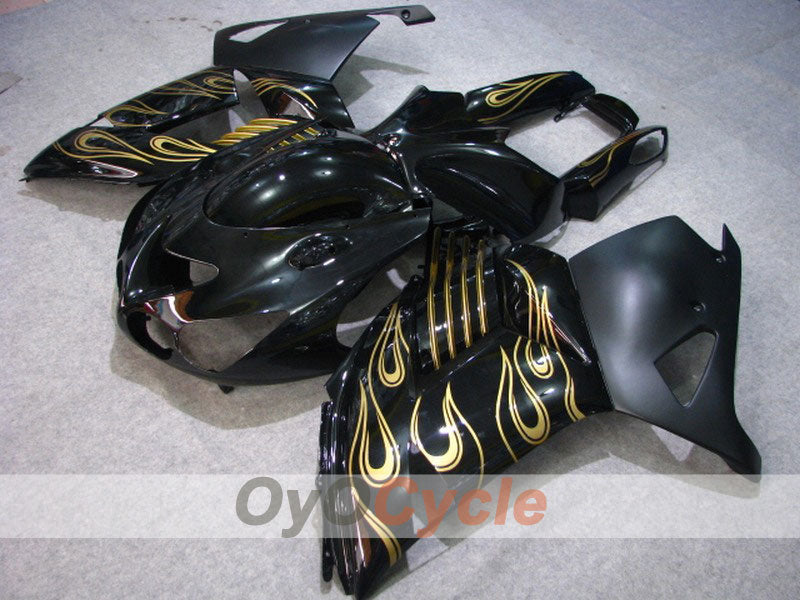 Verkleidungssatz für 06-11 NINJA ZX-14R - Schwarz, Gold - Flamme #OYO87902011