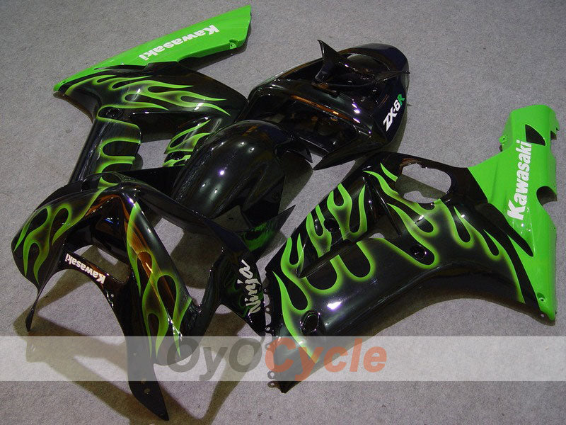 Verkleidungssatz für Einspritzermodelle für 03-04 NINJA ZX-6R - Grün, Schwarz - Flammen #OYO87901803 Hauptbild