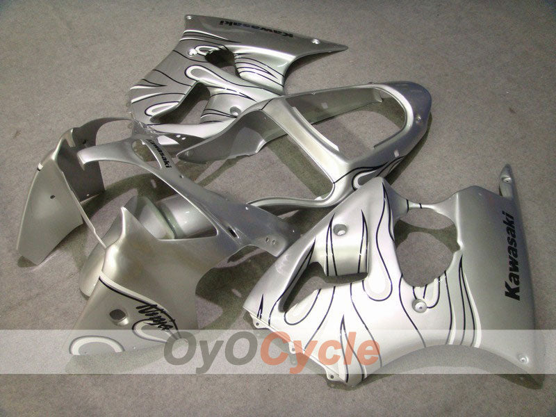 Einspritz-Verkleidungskit für 00-02 NINJA ZX-6R - Weiß, Silber - Flamme #OYO87901710 Hauptbild