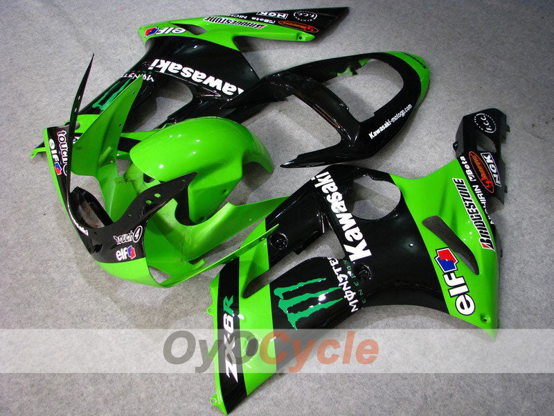 Spritzguss-Verkleidungssatz für 03-04 NINJA ZX-6R - Grün, Schwarz - Monster #OYO87901812