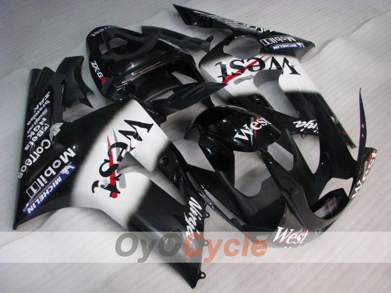 Spritzguss-Verkleidungssatz für 03-04 NINJA ZX-6R - Weiß, Schwarz - West #OYO87901821 Hauptbild