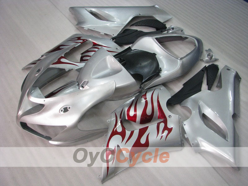 Verkleidungssatz für Einspritzmodelle 05-06 NINJA ZX-6R - Rot, Silber - Flamme #OYO87901870 Hauptbild