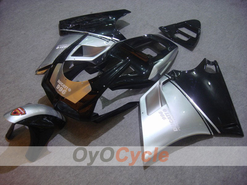 Einspritzverkleidungs-Kit für Ducati 996, Baujahr 99-02 - Schwarz, Silber - Werksstil #OYO87902208