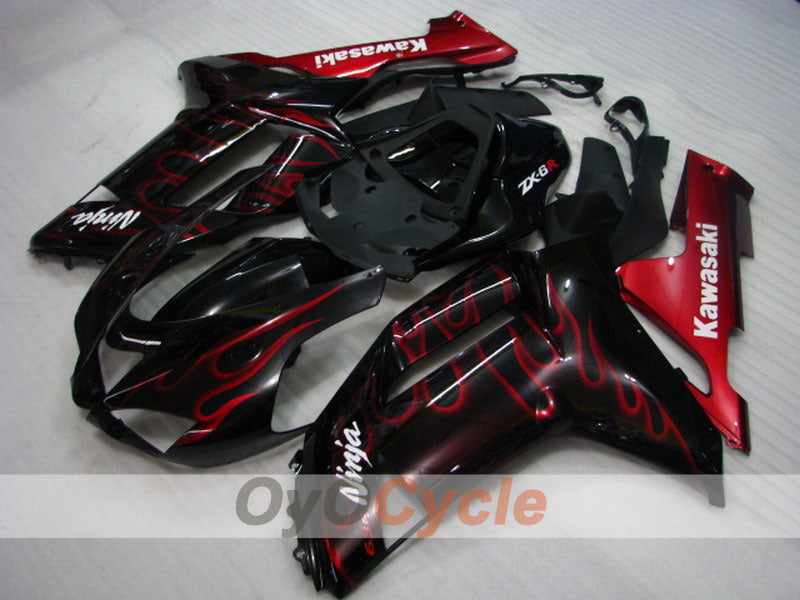 Spritzguss-Verkleidungssatz für 07-08 NINJA ZX-6R - Rot, Schwarz - Flame #OYO87901937