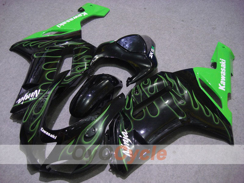 Spritzguss-Verkleidungssatz für 07-08 NINJA ZX-6R - Grün, Schwarz - Flame #OYO87901940 Hauptbild