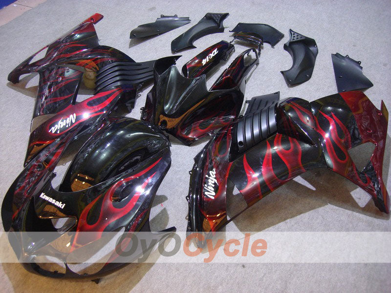 Einspritzverkleidungssatz für NINJA ZX-14R 06-11 - Rot, Schwarz - Flamme #OYO87902004