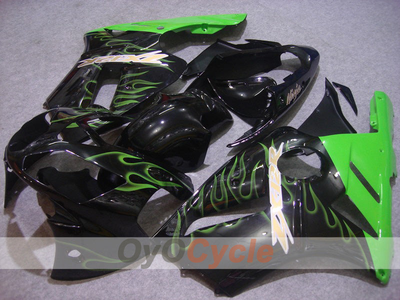 Verkleidungssatz für Einspritzmodelle 02-05 NINJA ZX-12R - Grün, Schwarz - Flammenmuster #OYO87903090 Hauptbild