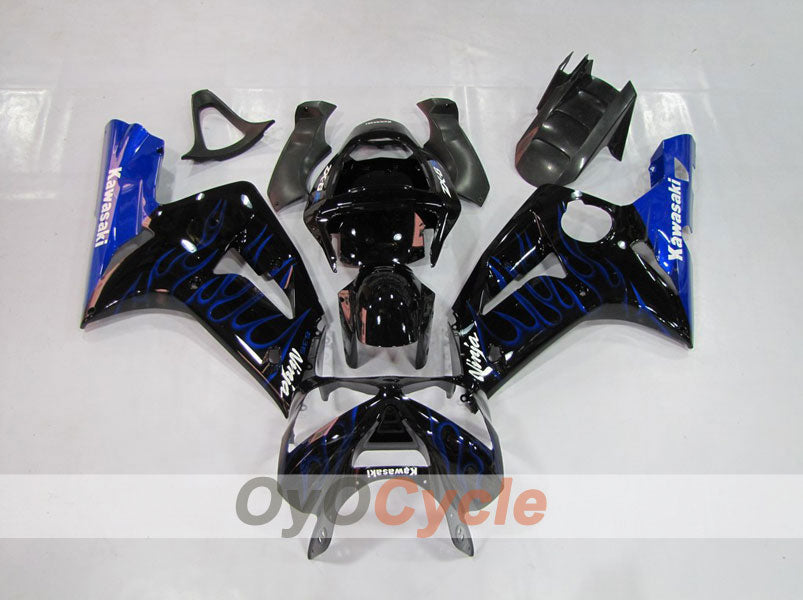 Verkleidungssatz für Einspritzermodelle für 03-04 NINJA ZX-6R - Blau, Schwarz - Flammen #OYO87901793