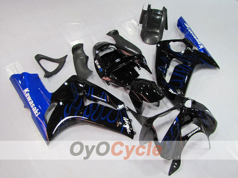 Verkleidungssatz für Einspritzermodelle für 03-04 NINJA ZX-6R - Blau, Schwarz - Flammen #OYO87901793