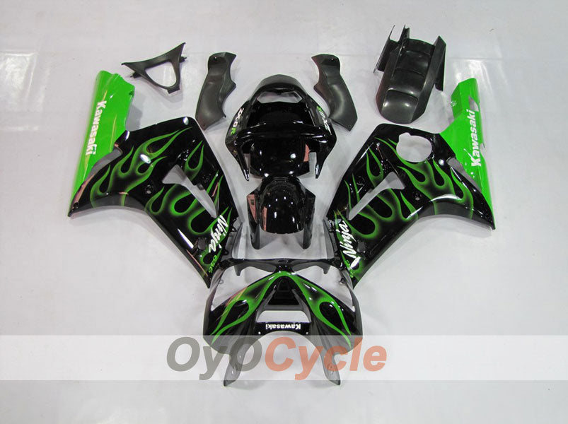 Verkleidungssatz für Einspritzermodelle für 03-04 NINJA ZX-6R - Grün, Schwarz - Flammen #OYO87901795