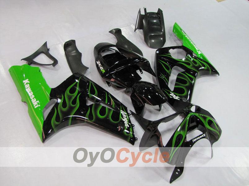 Verkleidungssatz für Einspritzermodelle für 03-04 NINJA ZX-6R - Grün, Schwarz - Flammen #OYO87901795