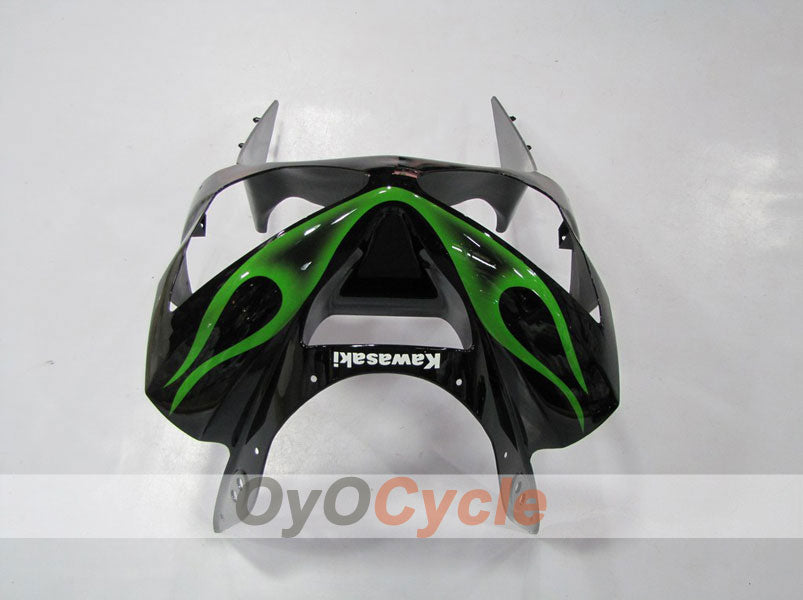 Verkleidungssatz für Einspritzermodelle für 03-04 NINJA ZX-6R - Grün, Schwarz - Flammen #OYO87901795
