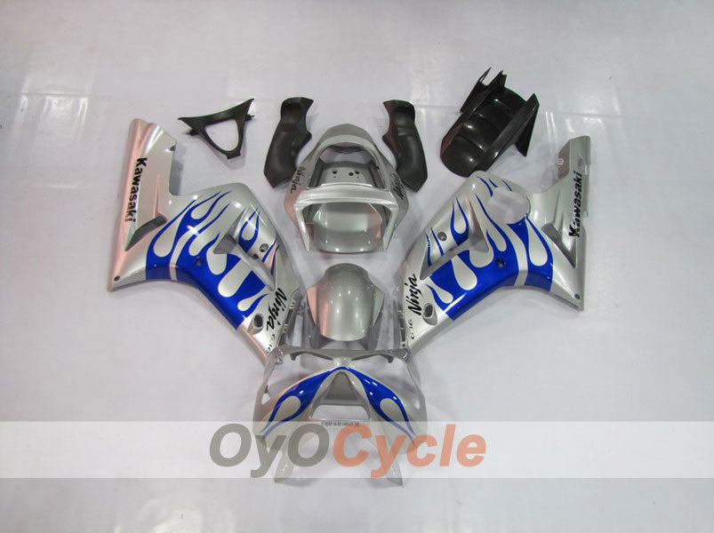Verkleidungssatz für Einspritzermodelle für 03-04 NINJA ZX-6R - Blau, Silber - Flammen #OYO87901797 Zweitbild