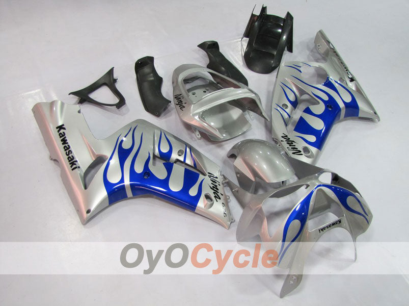 Verkleidungssatz für Einspritzermodelle für 03-04 NINJA ZX-6R - Blau, Silber - Flammen #OYO87901797 Hauptbild