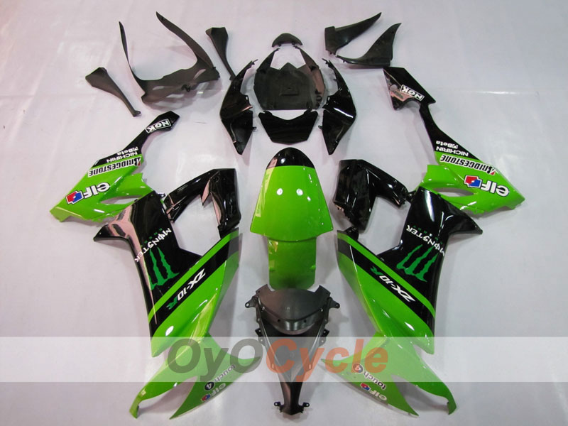 Einspritz-Verkleidungssatz für 08-10 NINJA ZX-10R - Grün, Schwarz - Monster #OYO87901650