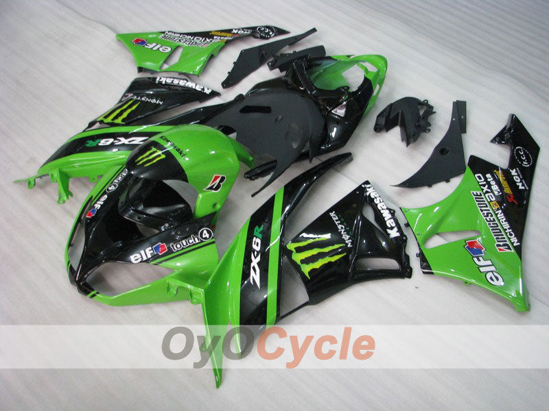 Spritzguss-Verkleidungssatz für 09-12 NINJA ZX-6R - Grün, Schwarz - Monster #OYO87901987