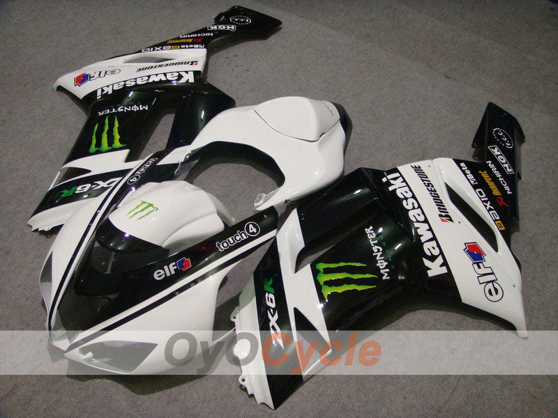 Einspritz-Verkleidungssatz für 07-08 NINJA ZX-6R - Weiß, Schwarz - Monster #OYO87901952