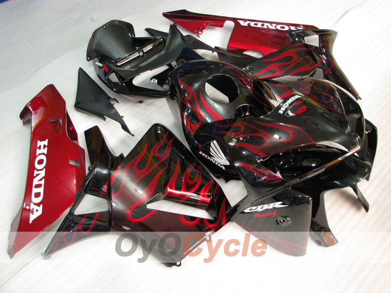 Verkleidungssatz für Einspritzer für CBR600RR 05-06 - Rot, Schwarz - Flammenmuster #OYO87900243
