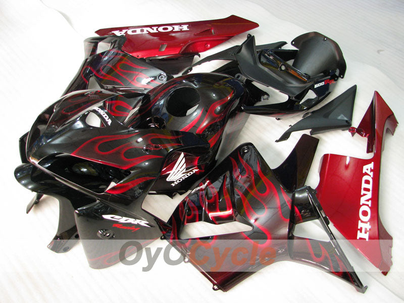 Verkleidungssatz für Einspritzer für CBR600RR 05-06 - Rot, Schwarz - Flammenmuster #OYO87900243