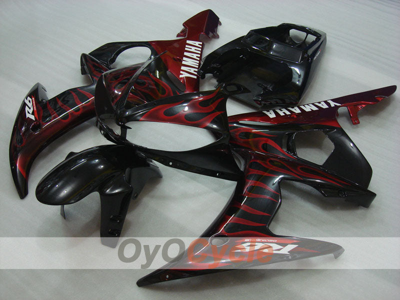 Verkleidungssatz für Einspritzung für 05 YZF-R6 - Rot, Schwarz - Flammen #OYO87902638