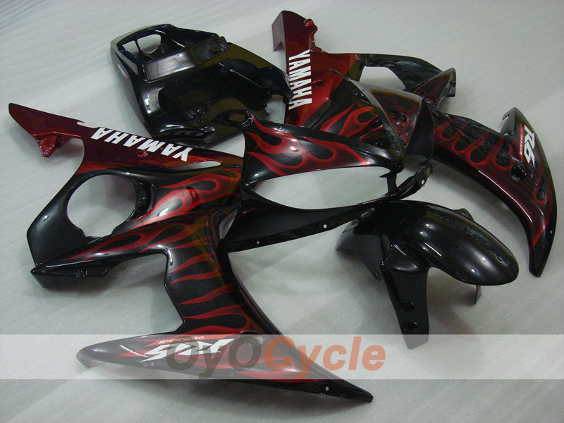 Verkleidungssatz für Einspritzung für 05 YZF-R6 - Rot, Schwarz - Flammen #OYO87902638